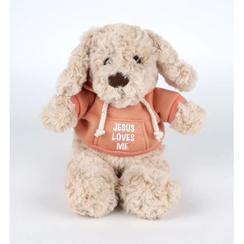 Plush Toy: Jesus Loves Me Dog, Orange Hoodie
