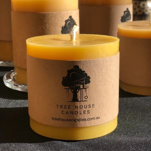 100% Beeswax Pillar Candle 7.5cm high (75mm), 50 hour burn time