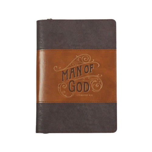 Classic Journal with Zipper - Man of God 1 Tim. 6:11, Brown