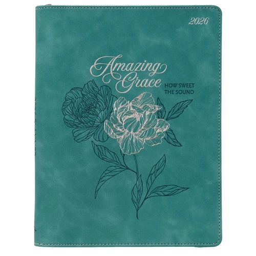 2026 18-Month Diary/Planner, Zippered: Amazing Grace, Green