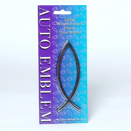 Auto Emblem Sticker: Silver Fish Large