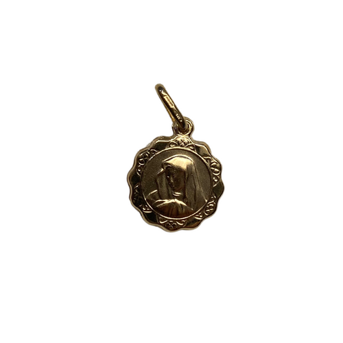 9ct Gold Medal Madonna Scalloped 12mm