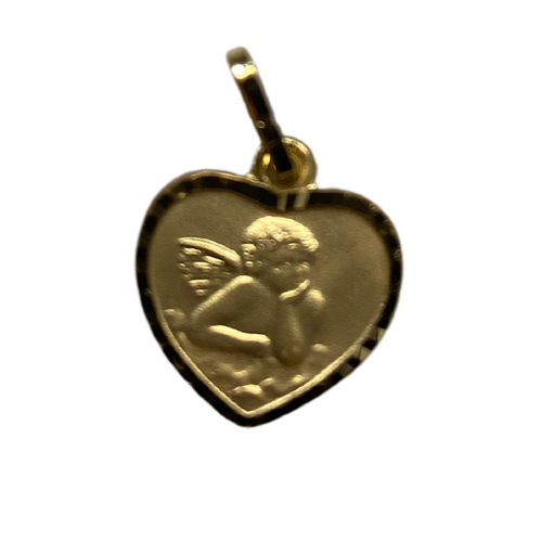 9ct Gold Medal Angel Heart 10mm