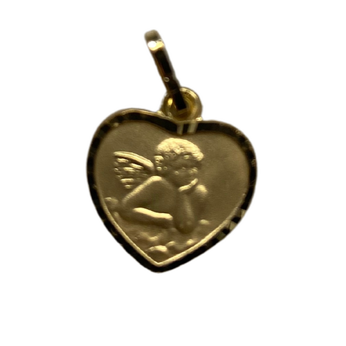 9ct Gold Medal Angel Heart 10mm