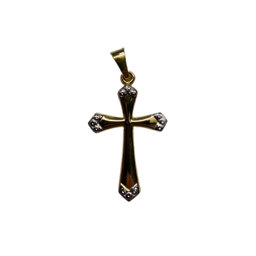 9ct Gold Cross w/White Gold Pattern Tips 26.5mm