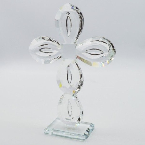 Crystal Diamond Cut Angled Glass Standing Cross