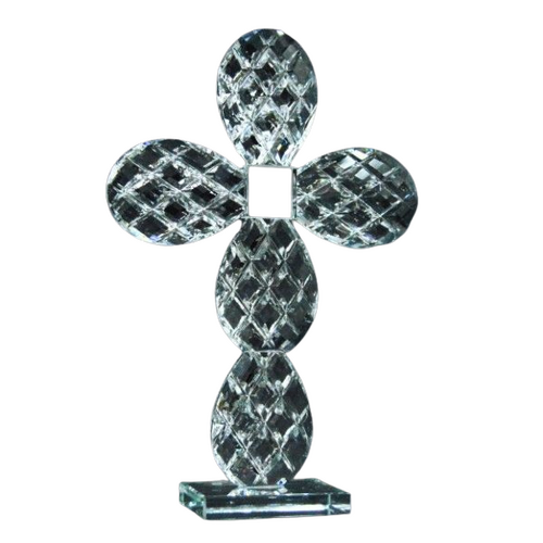 Crystal Diamond Cut Angled Glass Standing Cross