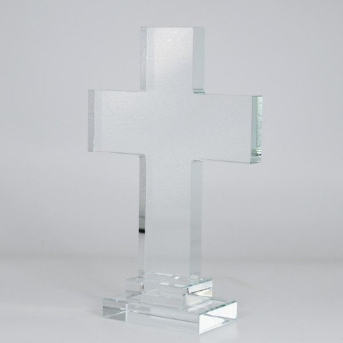Crystal Diamond Cut Straight Glass Standing Cross