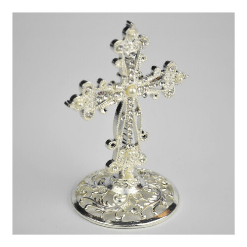 Silver Bling Standing Cross With Pearl