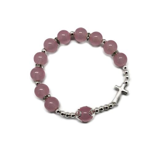 Rosary Bracelet - Pink with Tulle Bag