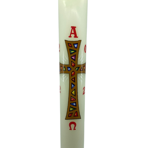 Candle Paschal 15x3" White with Cross & Numbers