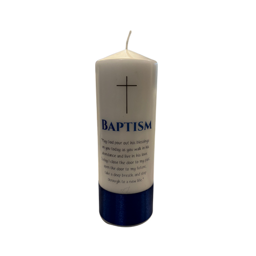Baptism Candle - Cross/Blue Ribbon