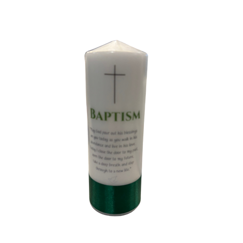 Baptism Candle - Cross/Green Ribbon