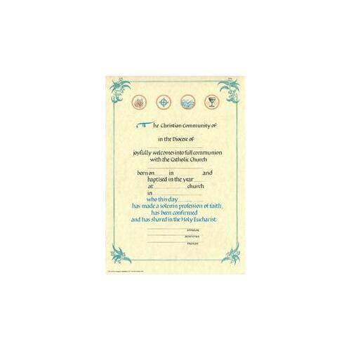 Certificate RCIA Adult Reception into Full Communion with the Church