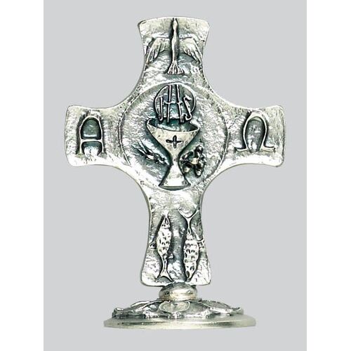 Crucifix Metal Standing Dove/Chalice
