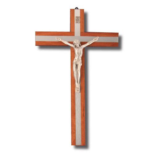 Crucifix Wooden Wall Metal Inlay & Corpus - 300 x 185mm