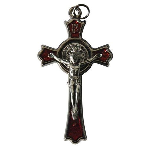 St Benedict Crucifix Red Enamel - 50 x 30mm