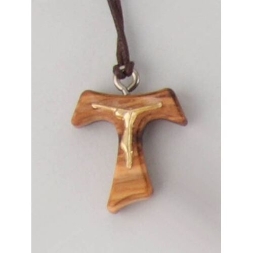 Tau Crucifix - Olive Wood On Cord 25mm