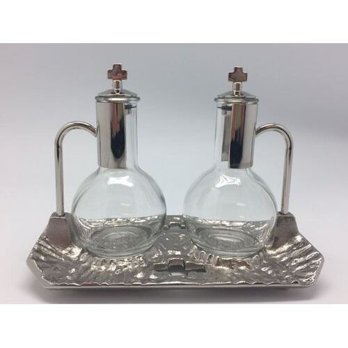 Cruet Set Complete 2 Jugs, Silver Tray and Tops