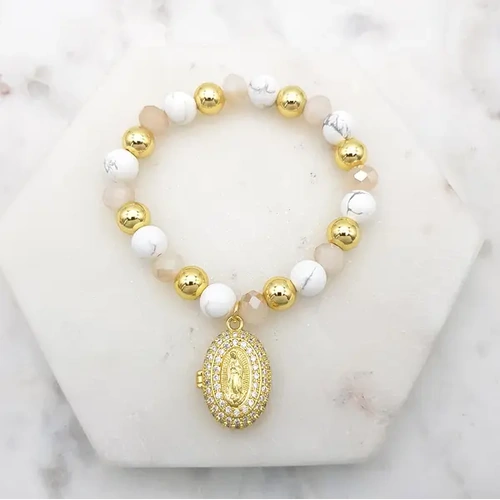 Bracelet w/CZ Mary & Howlite Crystal