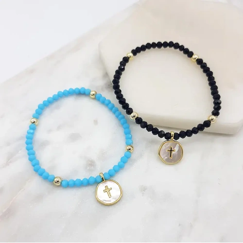 Bracelet (Blue) w/Mother of Pearl Cross