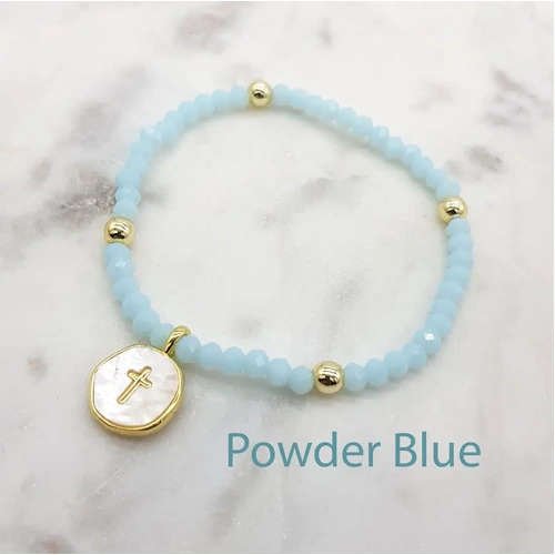 Bracelet (L/Blue) w/Mother of Pearl Cross
