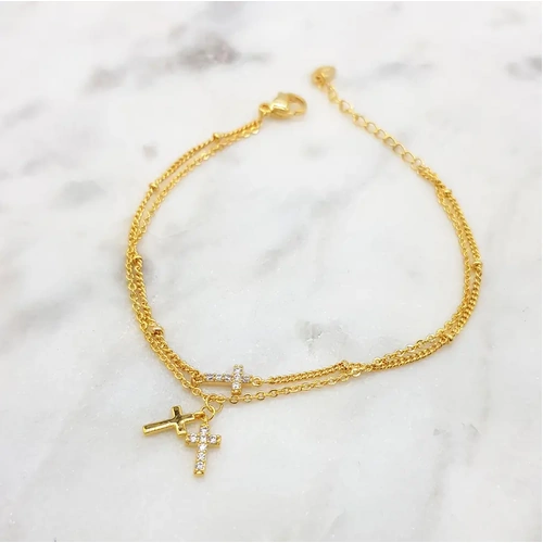 Bracelet Gold w/CZ Crosses
