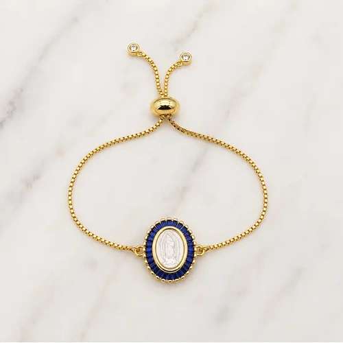 St Benedict Gold Bracelet Charm - Blue
