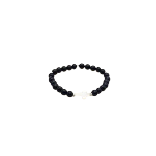 Black Onyx Bracelet w/White Cross