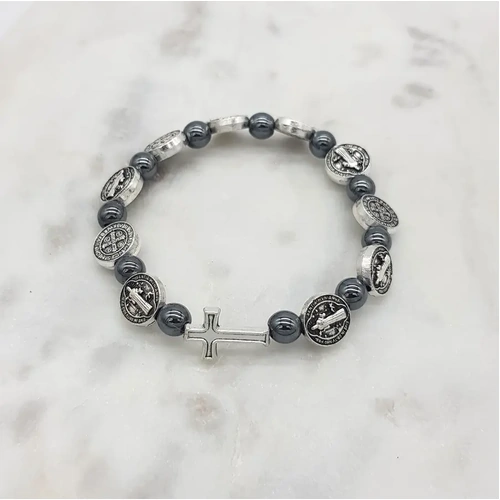St Benedict Hematite Bracelet in Tulle Bag
