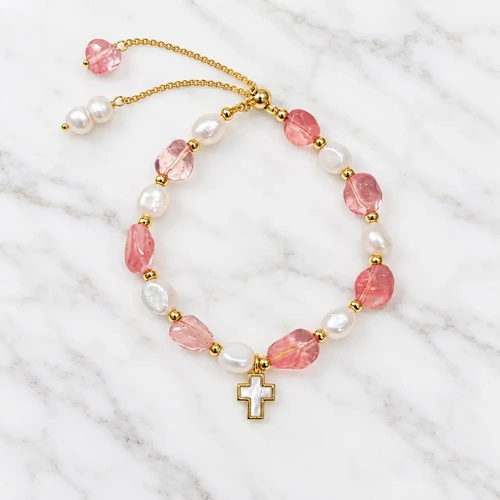 Bracelet Freshwater Pearl w/Cross Pearl Charm