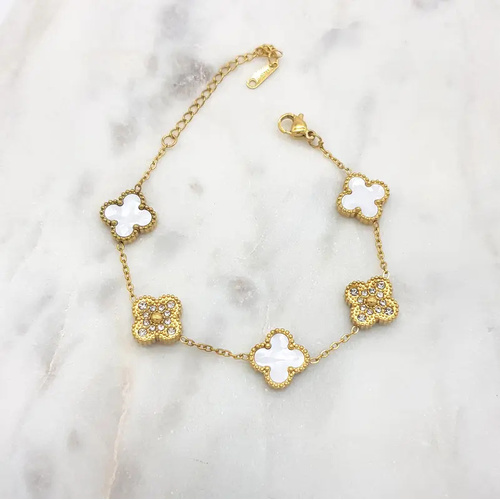 Gold Clover Bracelet - White
