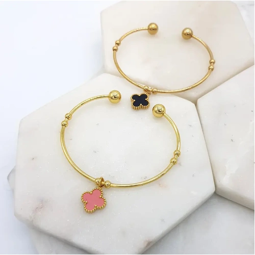 Bangle Gold w/Clover Pink