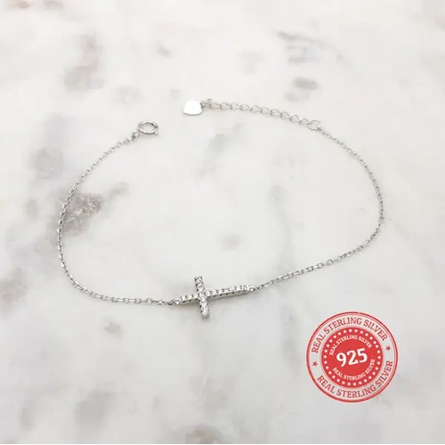 Sterling Silver Bracelet w/CZ Cross