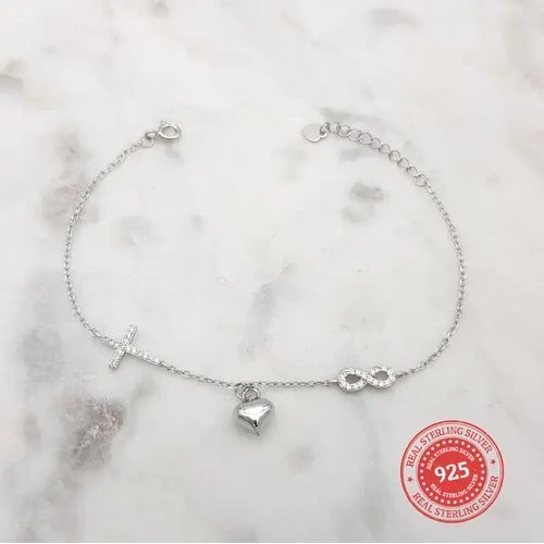 Sterling Silver Bracelet w/Cross, Heart and Infinity