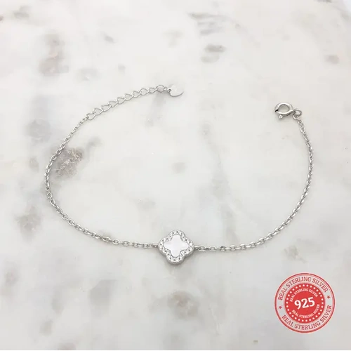 Sterling Silver Bracelet w/Clover Charm