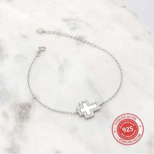 Sterling Silver Bracelet w/Cross (MOP)