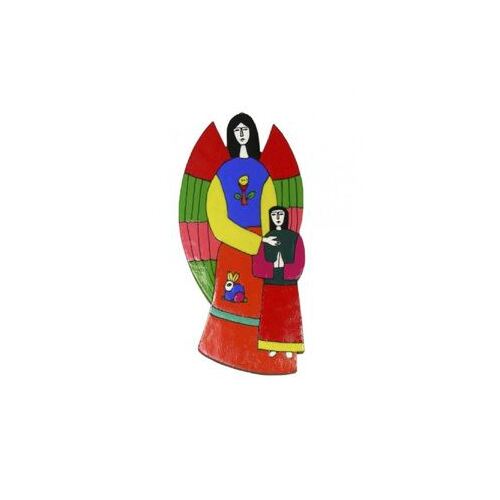 Angel with Girl Wood Plaque 17cm - El Salvador