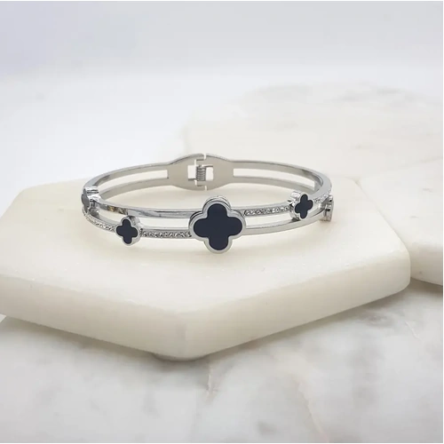 Bangle Stainless Steel w/Black Clover