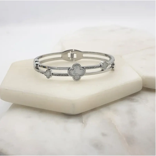 Bangle Stainless Steel w/Silver Clover