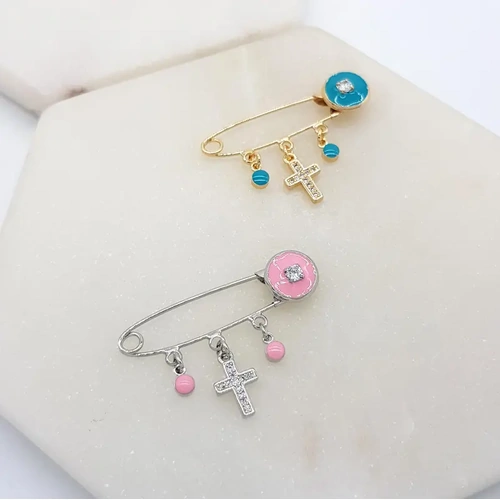 Baby Cross Charm Gold - Pink