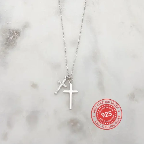 Sterling Silver Crosses Necklace w/Zirconia