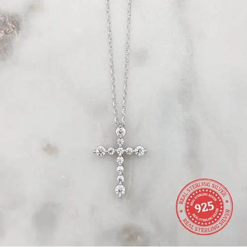 Sterling Silver Crosses Necklace w/Zirconia
