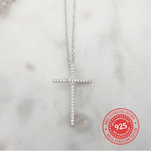 Sterling Silver Crosses Necklace w/Zirconia