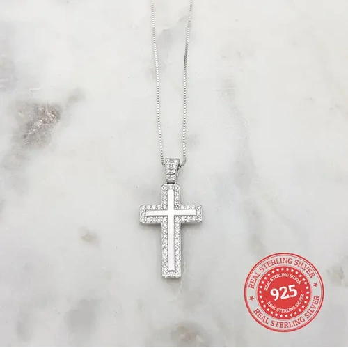 Sterling Silver Cross Necklace w/Zirconia