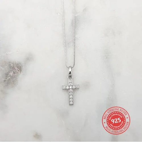 Sterling Silver Cross Necklace w/Zirconia