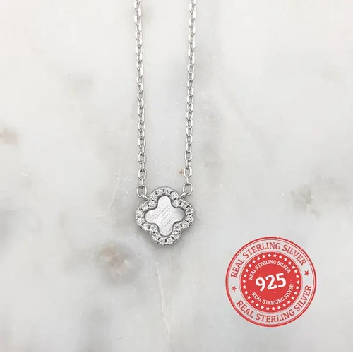 Sterling Silver Clover Necklace w/Zirconia
