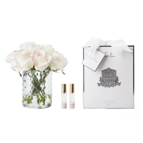 Pink Blush Roses Buds Perfumed Flower - Herringbone Vase