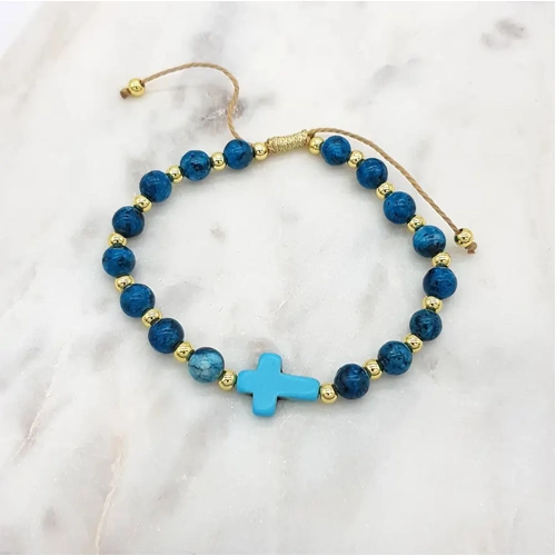 Bracelet w/Gold-Blue Beads & Tulle Bag
