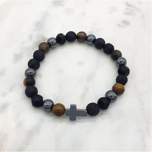 Bracelet w/Tiger Eye Beads & Tulle Bag
